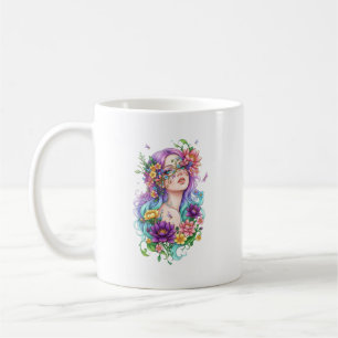 Aesthetic Fantasy Flower Girl Art Mug - Whimsical