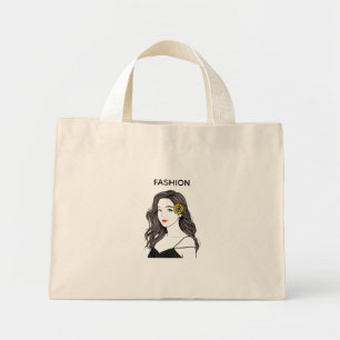 Aesthetic Fashion Girl Sunflower Line Art Canvas Mini Tote Bag