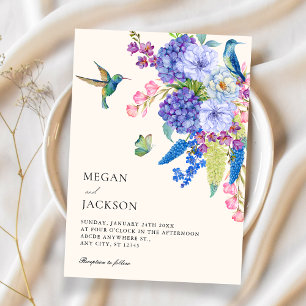 Aesthetic floral bird wedding invitation