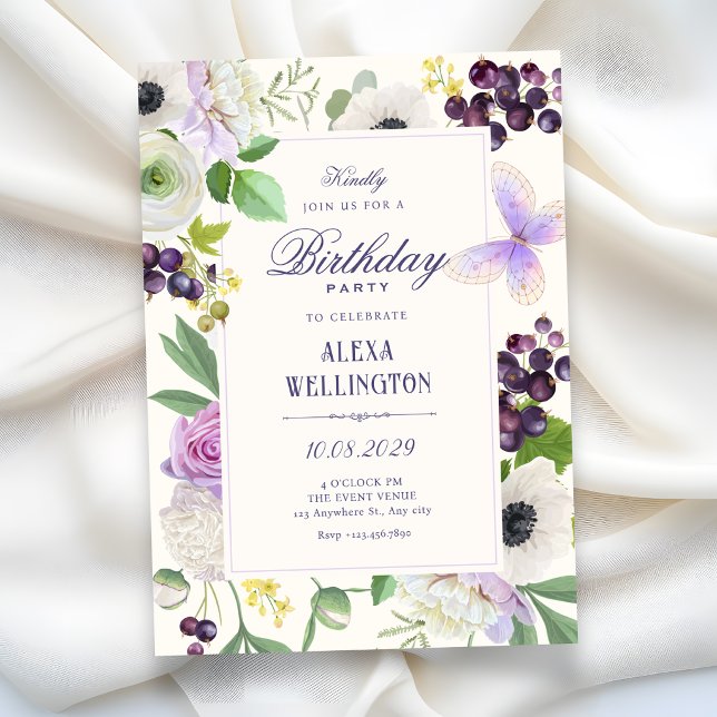 Aesthetic floral birthday invitation (Creator Uploaded)