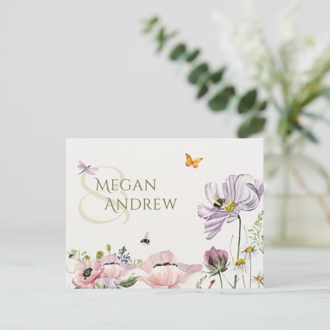 Aesthetic floral bloom bees wedding postcard (Standing Front)