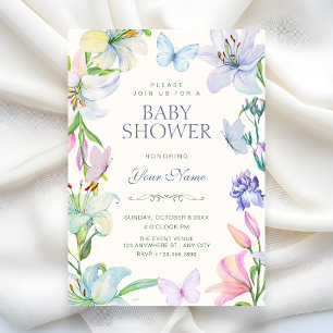 Aesthetic Floral butterflies baby shower Invitation