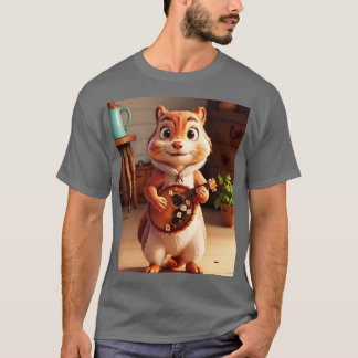 Aesthetic Floral Cute Squirrel Playing Banjo 1 T-Shirt