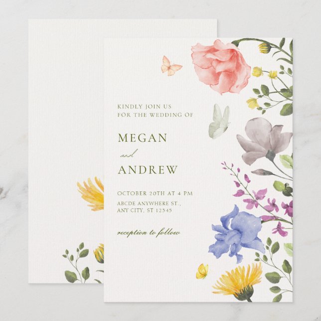 Aesthetic floral garden wedding  invitation (Front/Back)