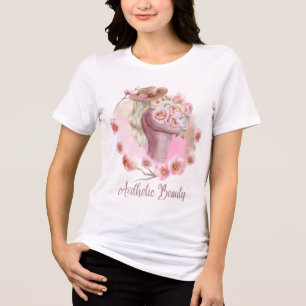 Aesthetic Floral Girl T-Shirt Soft Pink Cute Beaut Tri-Blend Shirt