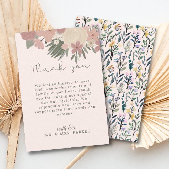 Aesthetic Floral Hand Written Script Message  Thank You Card (Creator Uploaded)
