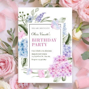 Aesthetic Floral hydrangea birthday Invitation