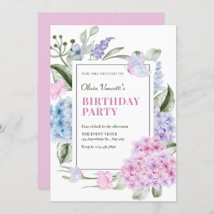 Aesthetic Floral hydrangea birthday Invitation