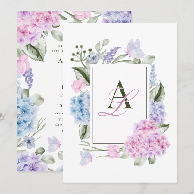 Aesthetic Floral hydrangea wedding Invitation (Front/Back)