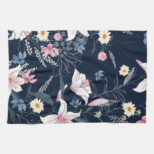 Aesthetic Floral seamless pattern Tea Towel