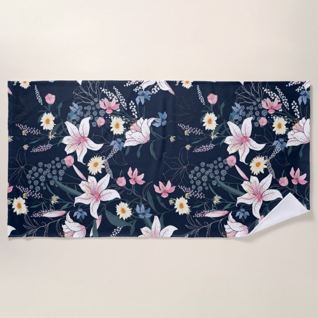 Aesthetic floral  shower curtain beach towel (Front)