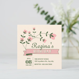 Aesthetic flower birthday invitation