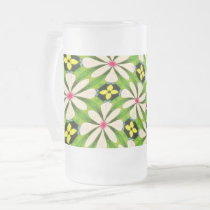 Aesthetic Flowers Pattern Frosted Glass Beer Mug