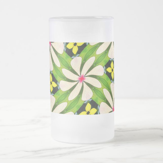 Aesthetic Flowers Pattern Frosted Glass Beer Mug (Center)