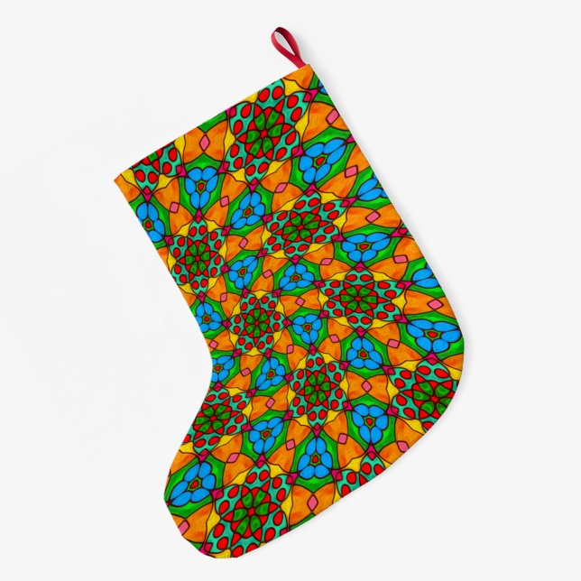 Aesthetic Flowers Pattern Large Christmas Stocking (Back (Hanging))