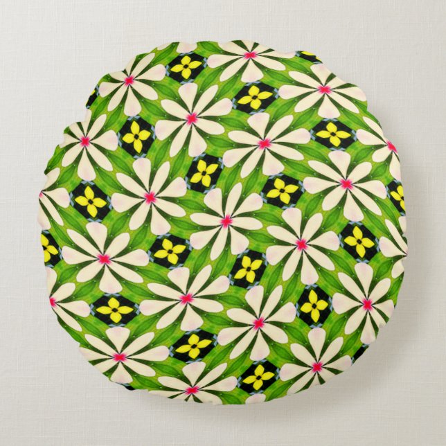 Aesthetic Flowers Pattern Round Cushion (Front)