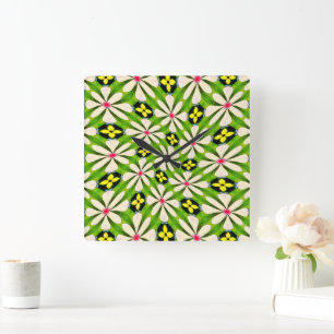 Aesthetic Flowers Pattern Square Wall Clock