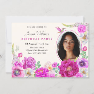 Aesthetic Flowers photo birthday Invitation
