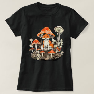 Aesthetic Fox Mushroom Cottagecore Nature Floral T-Shirt