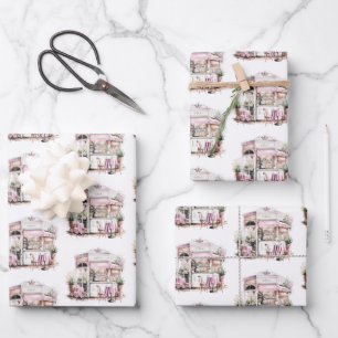 Aesthetic French Cafe, Vintage, Wrapping Paper Sheet