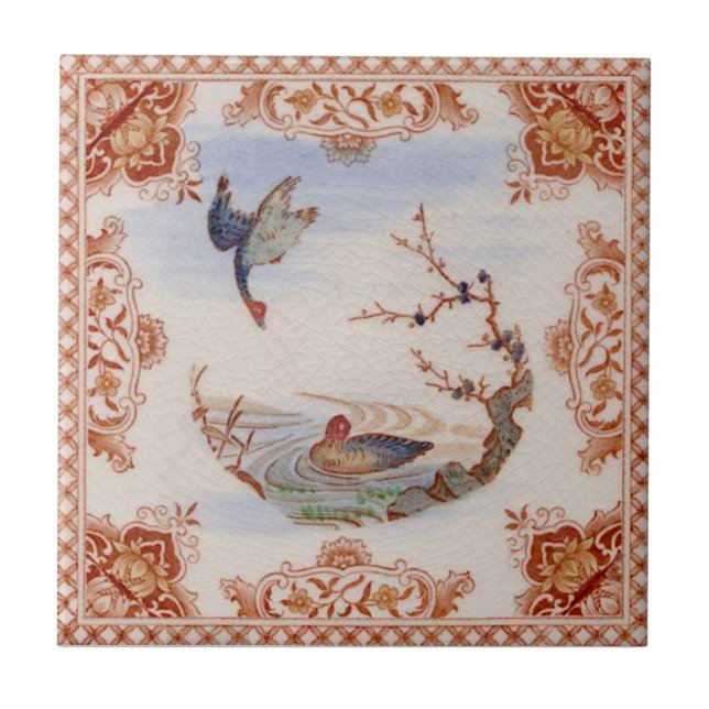 Aesthetic French Transferware with Ducks Repro Tile (Front)