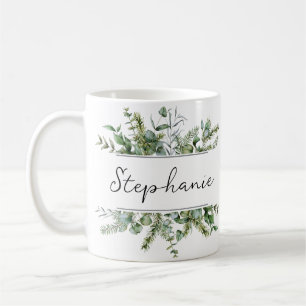 Aesthetic Fresh Greenery Personalise Name Coffee Mug