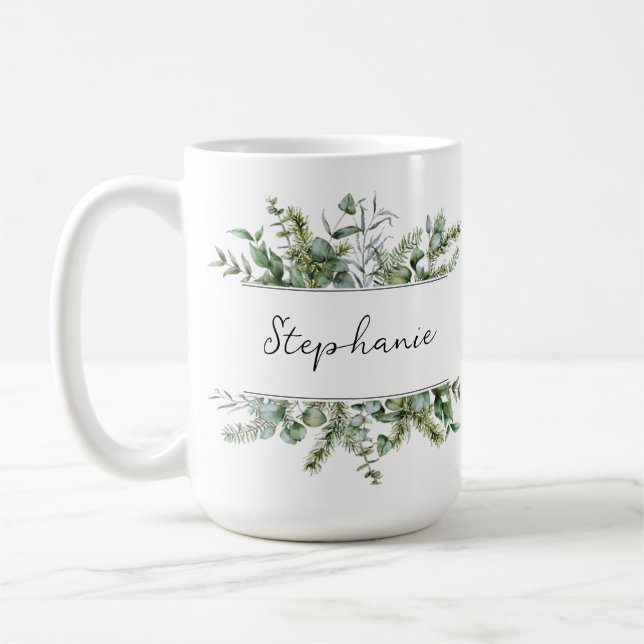 Aesthetic Fresh Greenery Personalise Name Mug (Left)