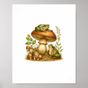 Aesthetic Frog Mushroom Cottagecore Goblincore Poster