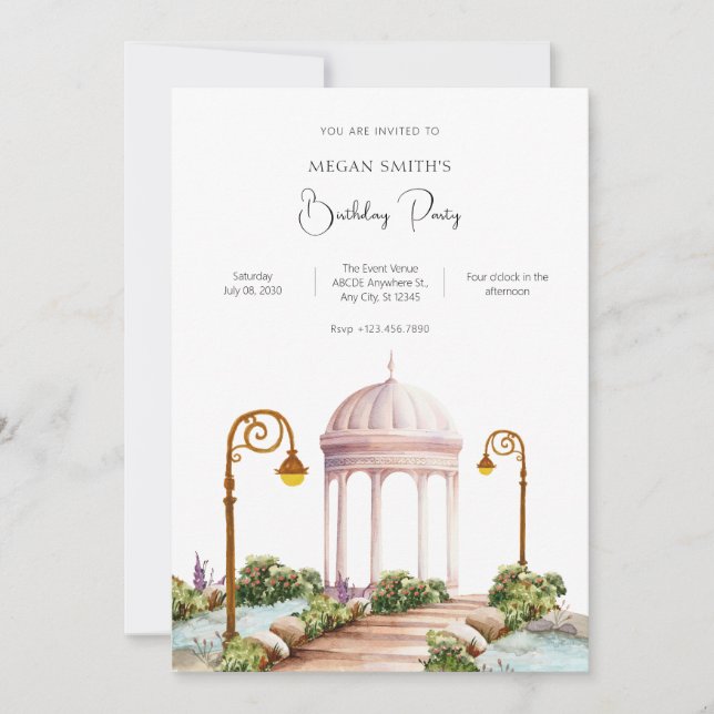 Aesthetic garden birthday invitation (Front)
