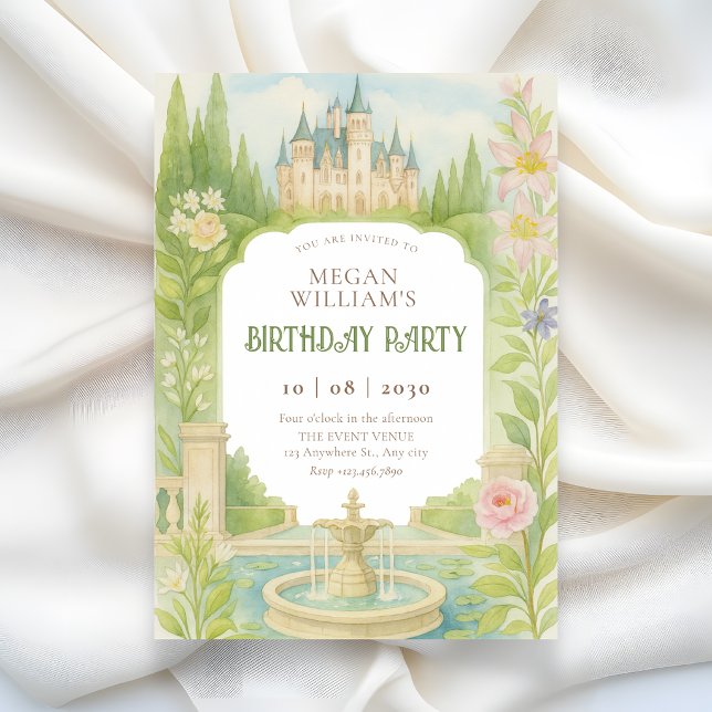Aesthetic garden castle birthday invitation (Creator Uploaded)