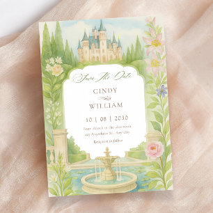 Aesthetic garden castle wedding  save the date