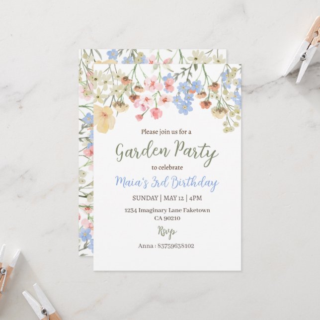 Aesthetic Garden Party Floral Birthday Invitation (Front/Back In Situ)