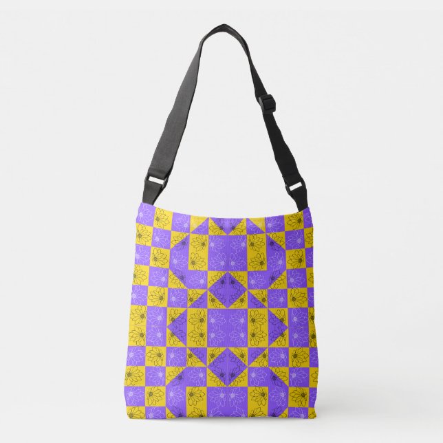 Aesthetic Geometric chessboard Floral Pattern Crossbody Bag (Front)