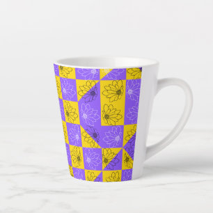 Aesthetic Geometric chessboard Floral Pattern Latte Mug