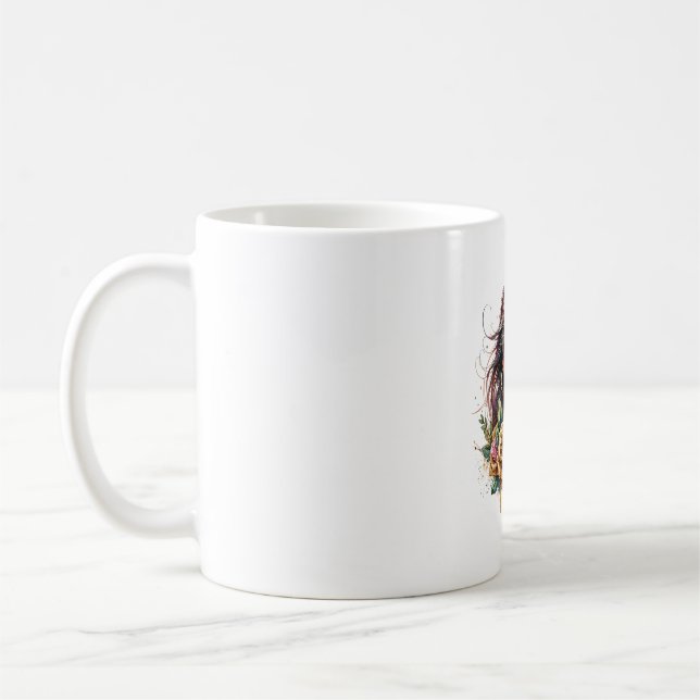 Aesthetic Girl Horse Glitter Roses Coffee Mug (Left)