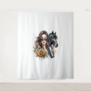 Aesthetic Girl Horse Glitter Roses Tapestry