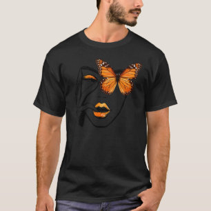 Aesthetic Girl Thinking With Monarch Butterfly Eye T-Shirt