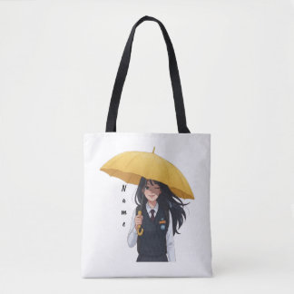 Aesthetic Girl with Yellow Umbrella Tote Bag