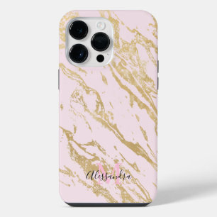 Aesthetic Gold Marble Blush Pink iPhone 14 Pro Max Case