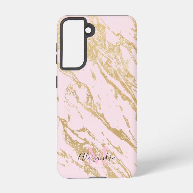 Aesthetic Gold Marble Blush Pink Samsung Galaxy S21 Case (Back)