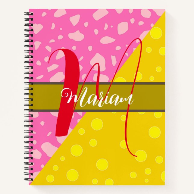 Aesthetic Gold Pink Colour - Initial Name Monogram Notebook (Front)