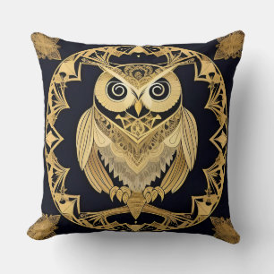 Aesthetic Golden Owl Design – Ornate Symmetry Cushion