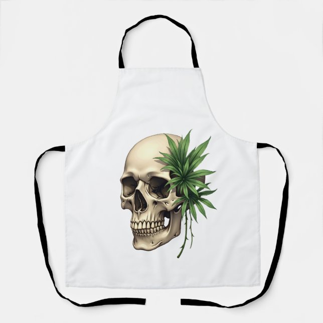 Aesthetic Goth Grunge Skull Tropical Monstera Leaf Apron (Front)