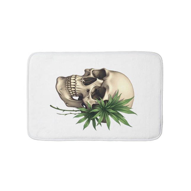 Aesthetic Goth Grunge Skull Tropical Monstera Leaf Bath Mat (Front)