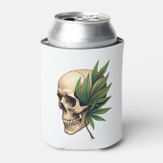 Aesthetic Goth Grunge Skull Tropical Monstera Leaf Can Cooler (Can Front)