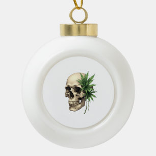 Aesthetic Goth Grunge Skull Tropical Monstera Leaf Ceramic Ball Christmas Ornament