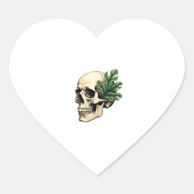 Aesthetic Goth Grunge Skull Tropical Monstera Leaf Heart Sticker (Front)