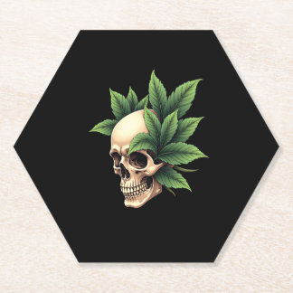 Aesthetic Goth Grunge Skull Tropical Monstera Leaf Paper Coaster