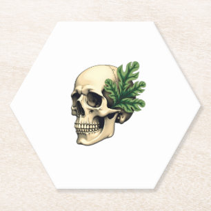 Aesthetic Goth Grunge Skull Tropical Monstera Leaf Paper Coaster