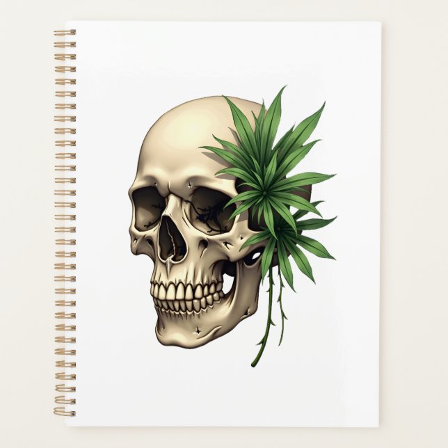 Aesthetic Goth Grunge Skull Tropical Monstera Leaf Planner (Front)